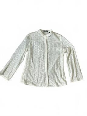 Liz Claiborne Sheer All-Over Lace Button Down Top - Cottagecore-Size 10